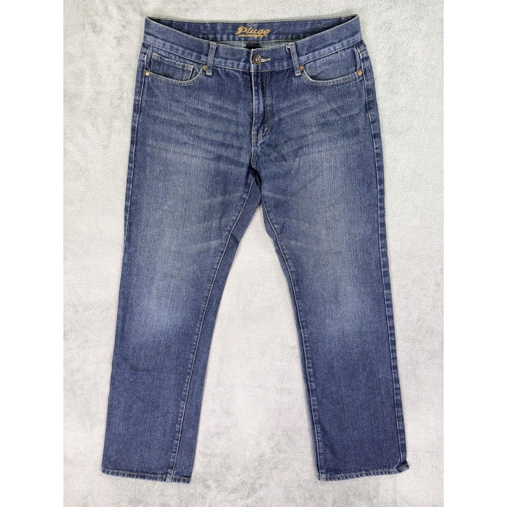 Plugg Jeans Mens 34x32 Blue Straight Dark Wash Denim Mid‎ Rise Workwear